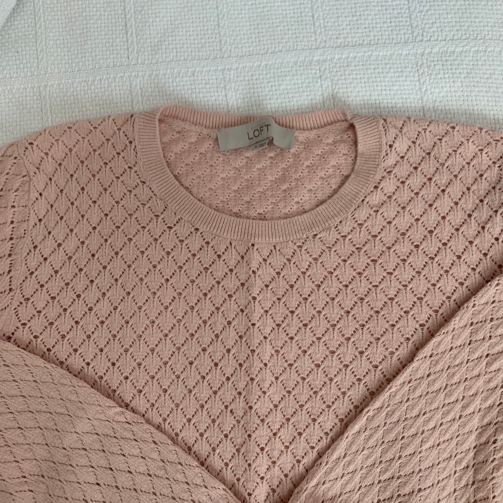 LOFT Pink Cashmere-Blend Pointelle Sweater
